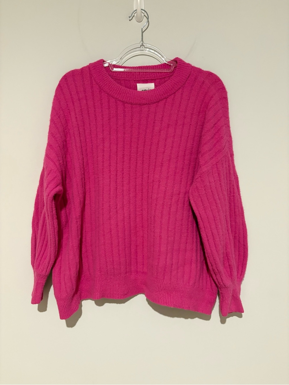 aerie buttercream Ribbed Crewneck Sweater Hot Pink size medium